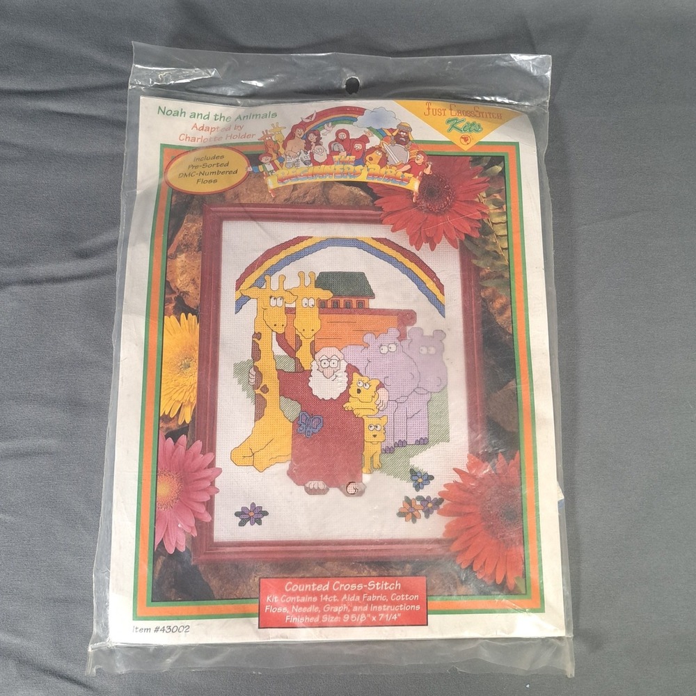 VTG Just CrossStitch Noah and the Animals Cross Stitch Kit Beginners Bible 43002